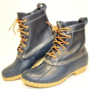 LL Bean Boots Navy Blue Tan Leather Women's 8 M Made in USA